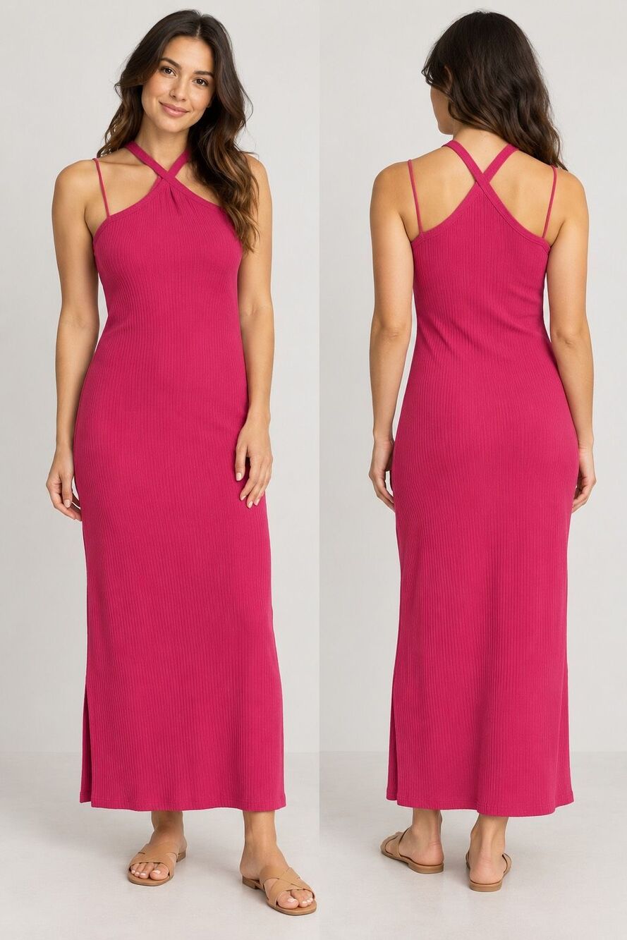 Old Navy Women’s L Pink Ribbed Maxi Dress Cross Strap NWT